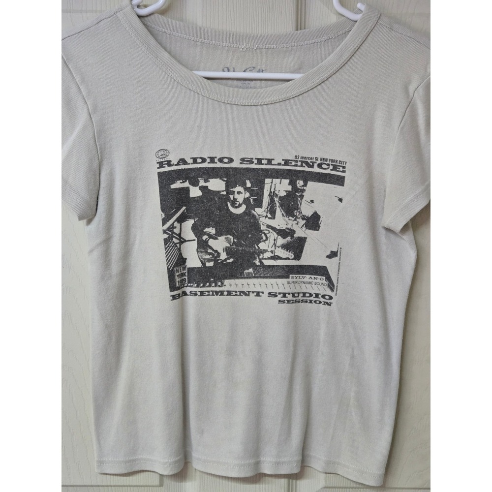 Y2K John Galt Brandy Melville Radio Silence Graphic Tee Cream Ribbed Cotton, S